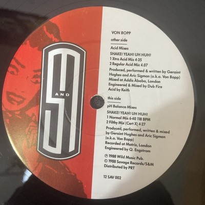 Von Bopp - Shake! Yeah! Uh Huh! - 12  Remixes 1988 Savage/S&M - EX/EX 