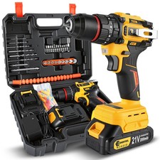 Brushless 21V Electric Drill Cordless Drill +2 Batteries 2.0 Ah +Charger +Case