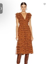 Ulla Johnson Anika Indian Floral Silk Midi Dress in Ochre US Size 2 $690