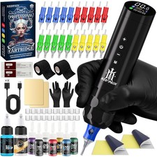 Wireless Tattoo Kit Complete for Beginners Pen Machine with Power Supply Needles