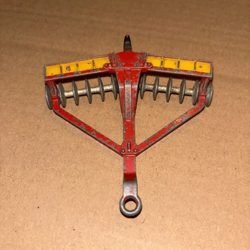 Vintage Dinky Toys (Meccano) No. 322 - Disc Harrow - Red / yellow farm accessory