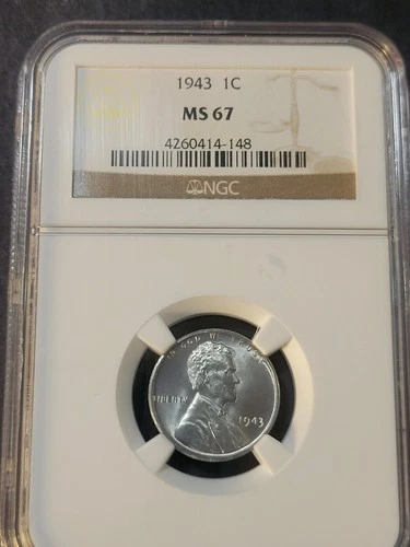 :1943-P 1C LINCOLN STEEL CENT NGC MS67 BRIGHT & SHINING RARITY R2 HIGHEST GRADES