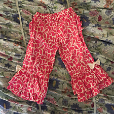 Ruffle Butts Girls Pink/White Floral Ruffle Cropped Pull-On Pants 4T