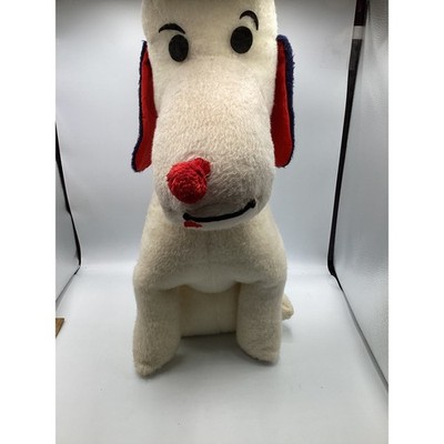 Vintage Plush Dog Stuffed Animal Red Pom Pom Nose Blue Floppy Ears 17 Inch