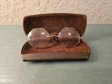 Antique 1900's GoldFilled Pince-Nez Octogon Lense Eyeglasses W/Case-Good