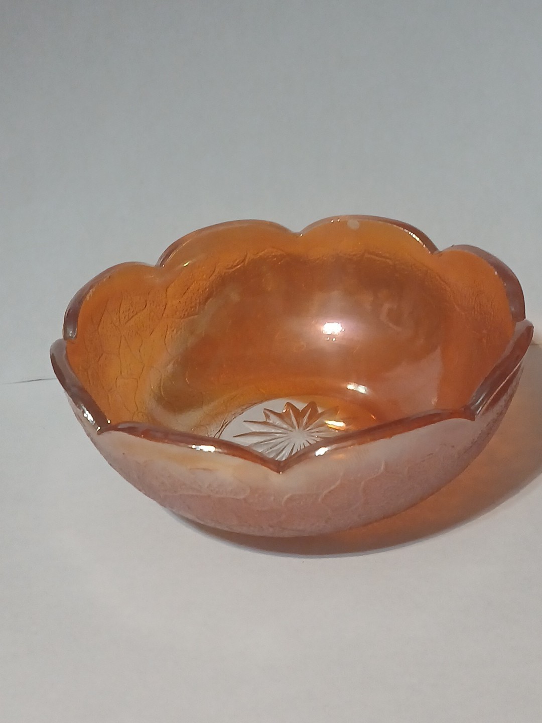 VTG Jeanette Marigold Orange Carnival Glass Crackle 4 -1/4