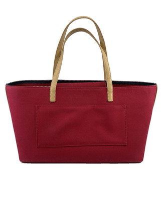Talbots Red Cotton Canvas Purse Tote Hand Bag with Tan Leather Handles July 4th