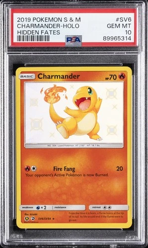 2019 POKEMON SUN & MOON HIDDEN FATES #SV6 CHARMANDER-HOLO PSA 10