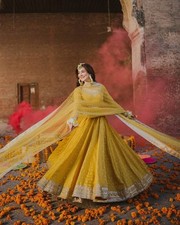 Unique Designer Yellow Chinon Silk Salwar Kameez With Dupatta For Wedding