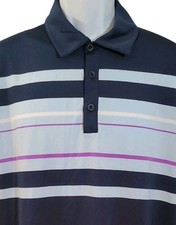 Nike Golf Dri-Fit Mens L Navy Striped Performance Stretch Button Collar Polo
