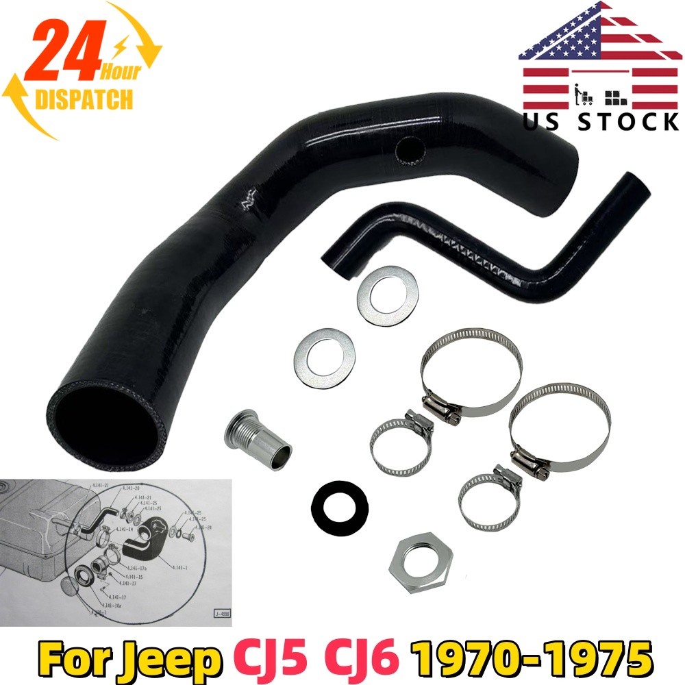 1970-1975 For Jeep CJ5 CJ6 Fuel Fill & Vent Hose Master Kit, Vent Kit SS Clamps