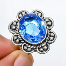 Tanzanite Quartz Gemstone Band Ring Size 925 Sterling Silver