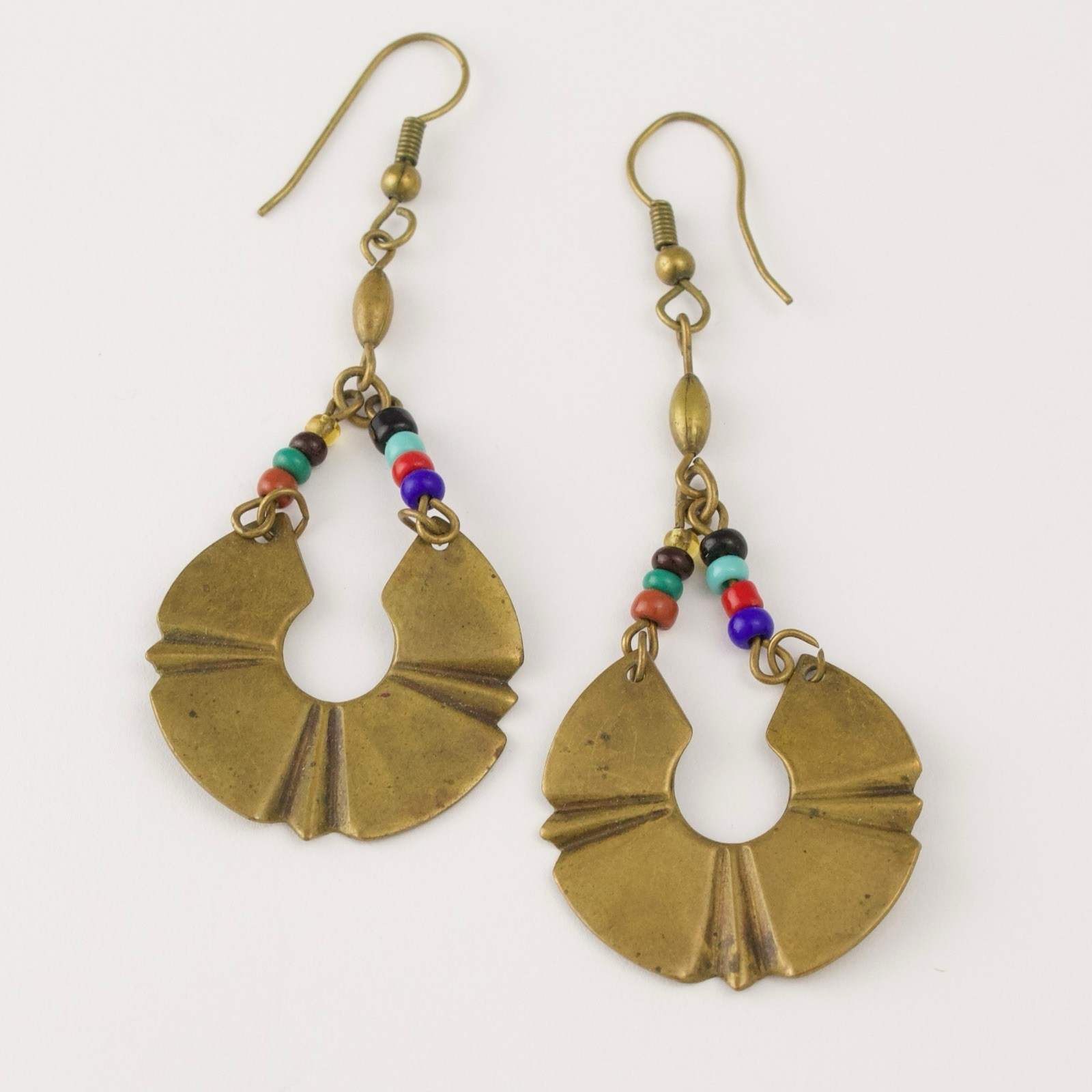 Vintage Solid Brass Dangle Earrings with Multicol… - image 1