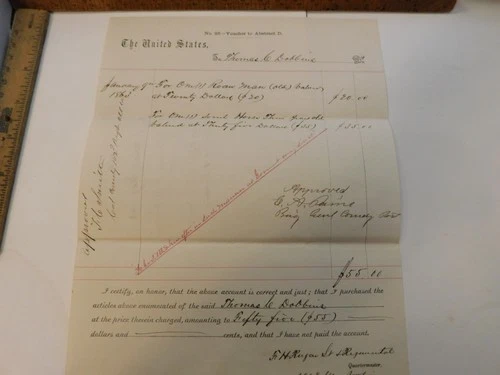 Civil War Document- 1863 THOMAS DOBBINS 102nd Illinois Volunteers 55.00 Horse