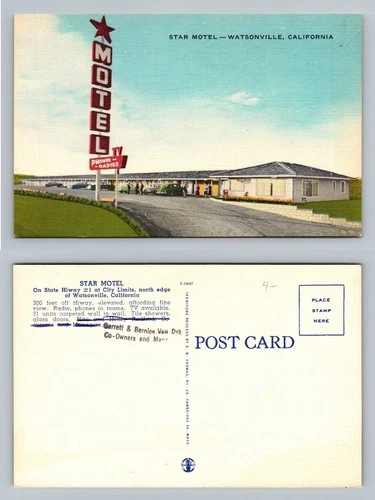 Watsonville, CA-California, Star Motel Neon Sign Roadside Scene Vintage Postcard