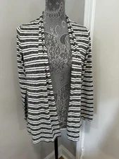 LL BEAN Women’s Lightweight Stripes Small Shawl Collared Open Cardigan