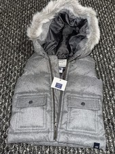 Janie and Jack Baby Boys Hooded Puffer Vest Gray Faux Fur Trim Size 3-6 Months