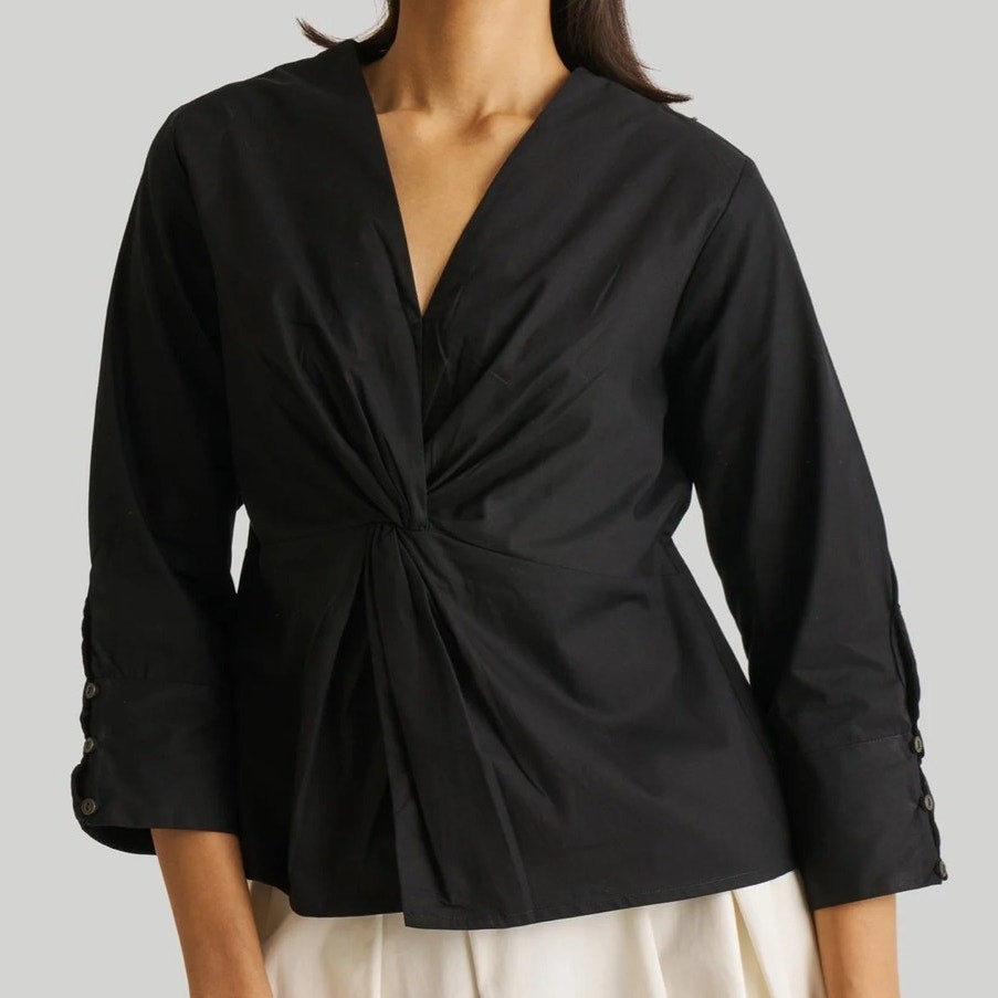 Reistor Women’s Large Front Twist Top 100% Organic Cotton Poplin V Neck
