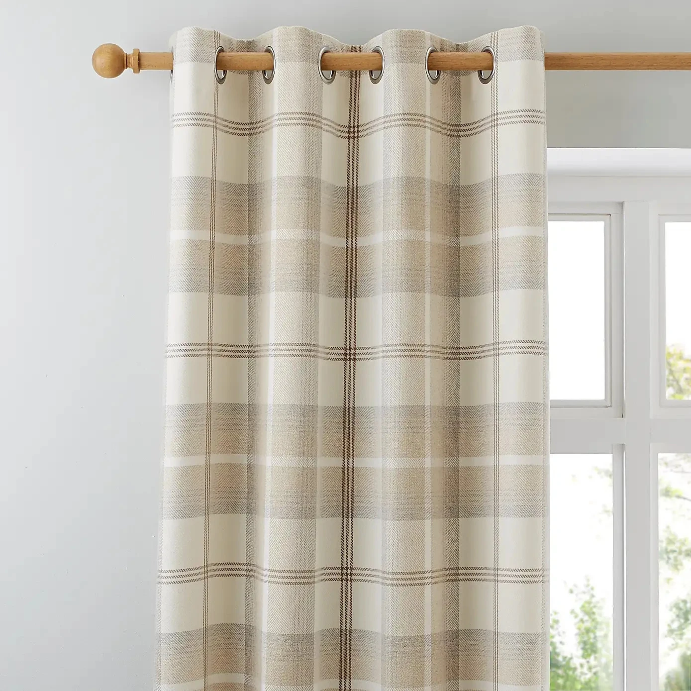 Dunelm Luxury Highland Check Eyelet Curtains - Natural/Cream - 8 sizes