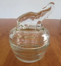 Vintage JEANETTE Co Clear Glass Elephant Lid Candy Powder Trinket Dish