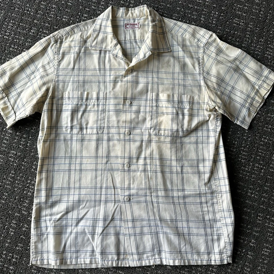 Camisa corta True Vintage años 60 McGregor cuello bucle para hombre mediana 15,5 crema a cuadros Foto 2 de 4