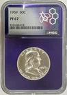 1959 Proof Silver Ben Franklin Half Dollar, NGC PF-67, Purple Core Slab