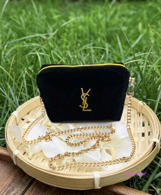 YSL Yves Saint Laurent Black Velvet Cosmetic Makeup bag / Xbody bag