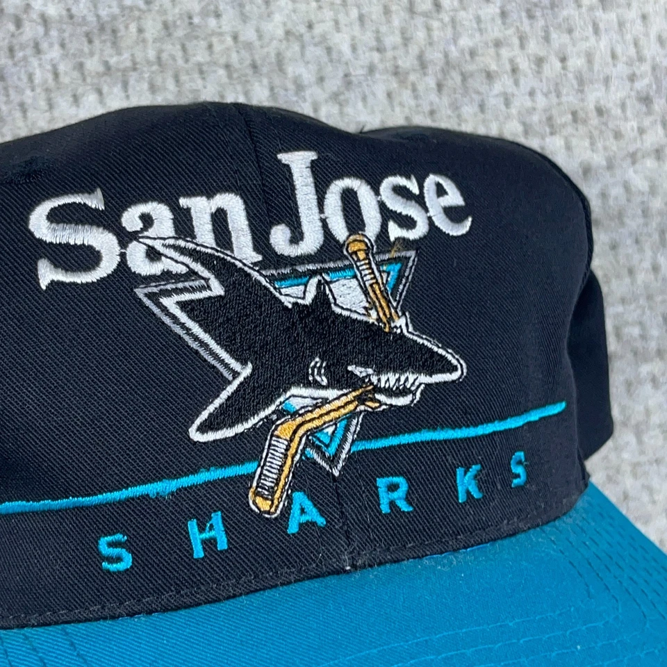 De colección San Jose Sharks Sombrero Gorra Snapback Negro Teal Bar Años 90 NHL Hockey Adulto Foto 2 de 4