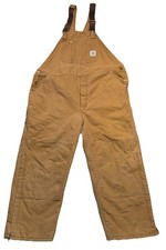 Vtg Carhartt Bib Overalls Tan Duck Canvas Double Knee Quilted Insulated Sz 46x28