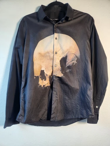 Camicia elegante uomo Givenchy teschio con bottoni nera taglia XXL