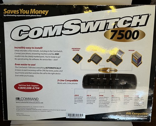 Command Comswitch 7500 Phone Computer Management 4 Ports Works 2 Lines New - Picture 3 of 4