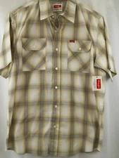 Wrangler Men's Button Down Relaxed Fit Tan Plaid Short Sleeve Shirt Size M