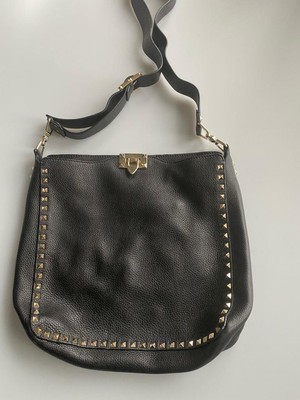 small rockstud grainy leather hobo bag