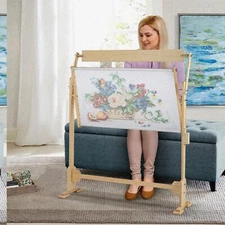 StitchMaster 360: Adjustable Wooden Embroidery & Quilting Floor Stand, 29.5x15.7