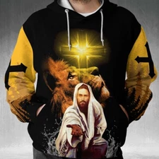 Jesus Is My Savior Christian All Over Printed Hoodie Sweatshirt Full Size S-5XL