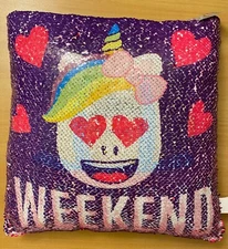 Pillow Magic Reversible Sequin Flip Change Color Print Cushion Weekday - Weekend