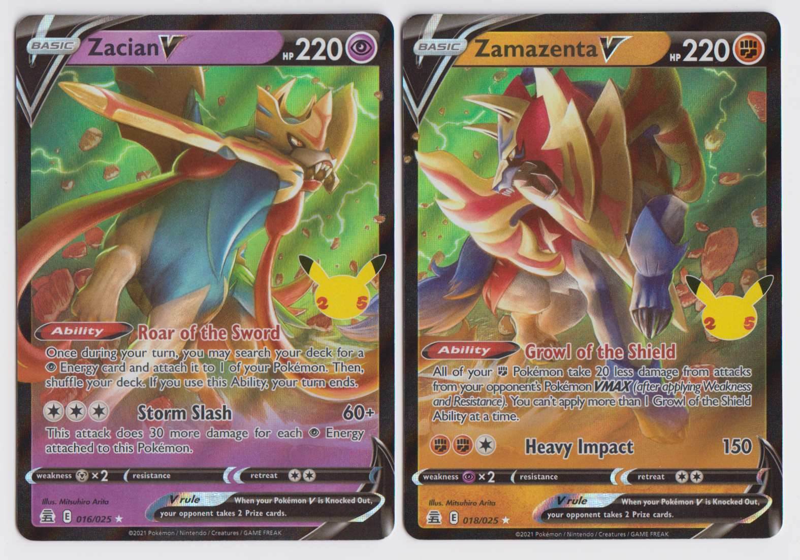 Pokémon 25th Anniversary Celebrations Zacian V + Zamazenta V + 2 Surprise  Cards!