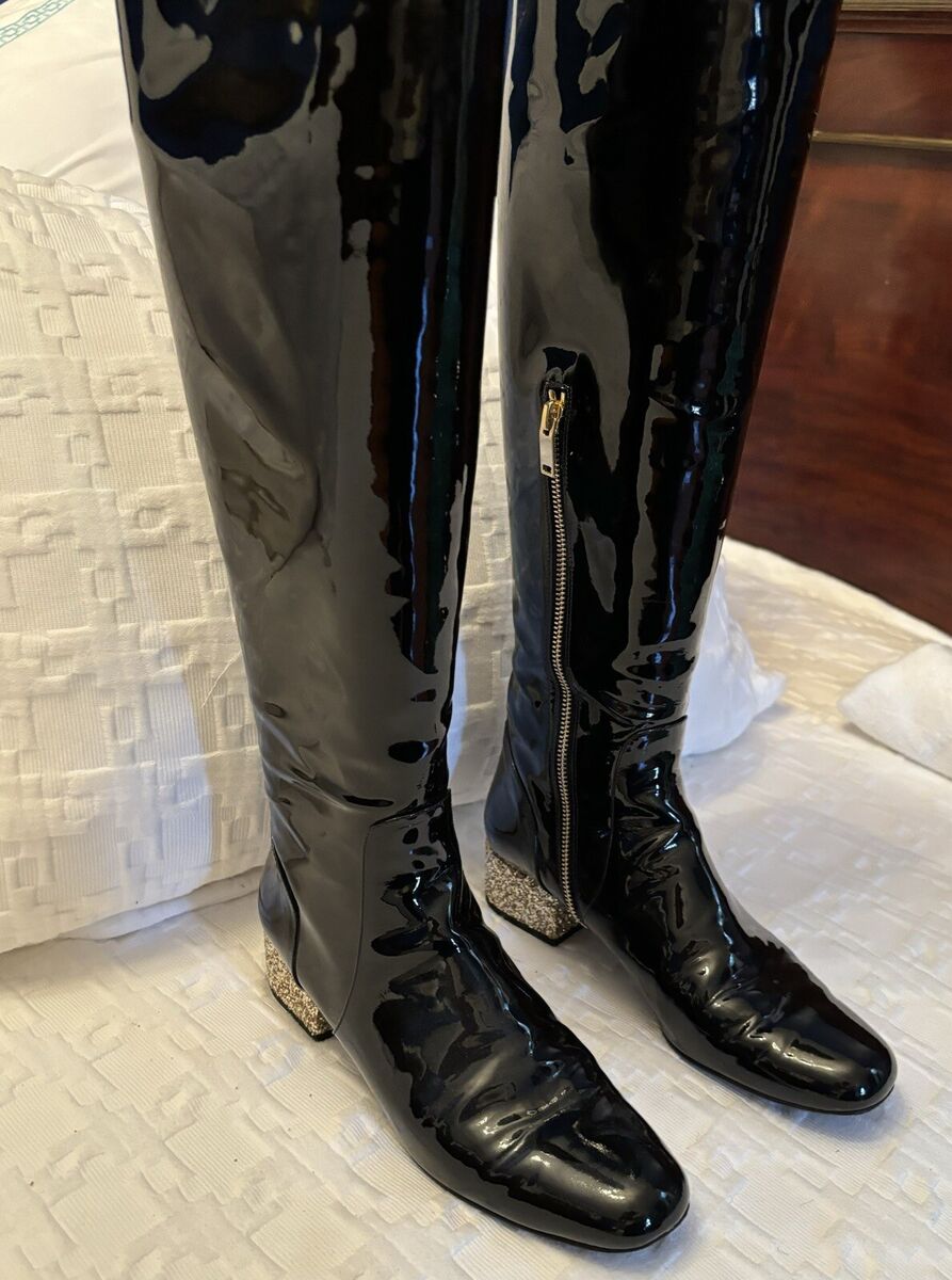 YSL YVES SAINT LAURENT BOOTS PATENT LEATHER GLITTER HEEL YSL YVES SAINT LAURENT BOOTS PATENT LEATHER GLITTER HEEL