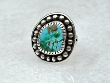 Vintage Navajo Sterling Silver Beaded Natural Turquoise Ring Sz 5.75