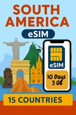 Best South America esim Data Travel e sim  High-Speed 5G / 4G 📶 10 Days 3 GB