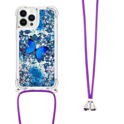 For Various Phone Hot Crossbody Quicksand Butterfly Case Liquid Shockproof Cover