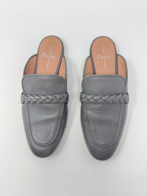 LINEA Paolo Womens Sandals Gray Amy Braided Keeper Mules Leather Slide US 7.5 M