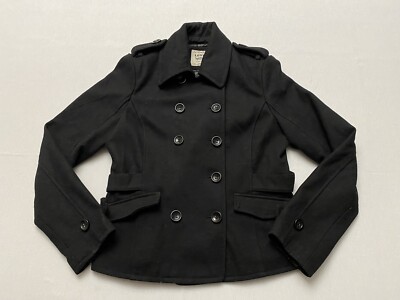 Levi s Women s Double Breasted Pea Coat Black Jacket Wool Blend Size Medium