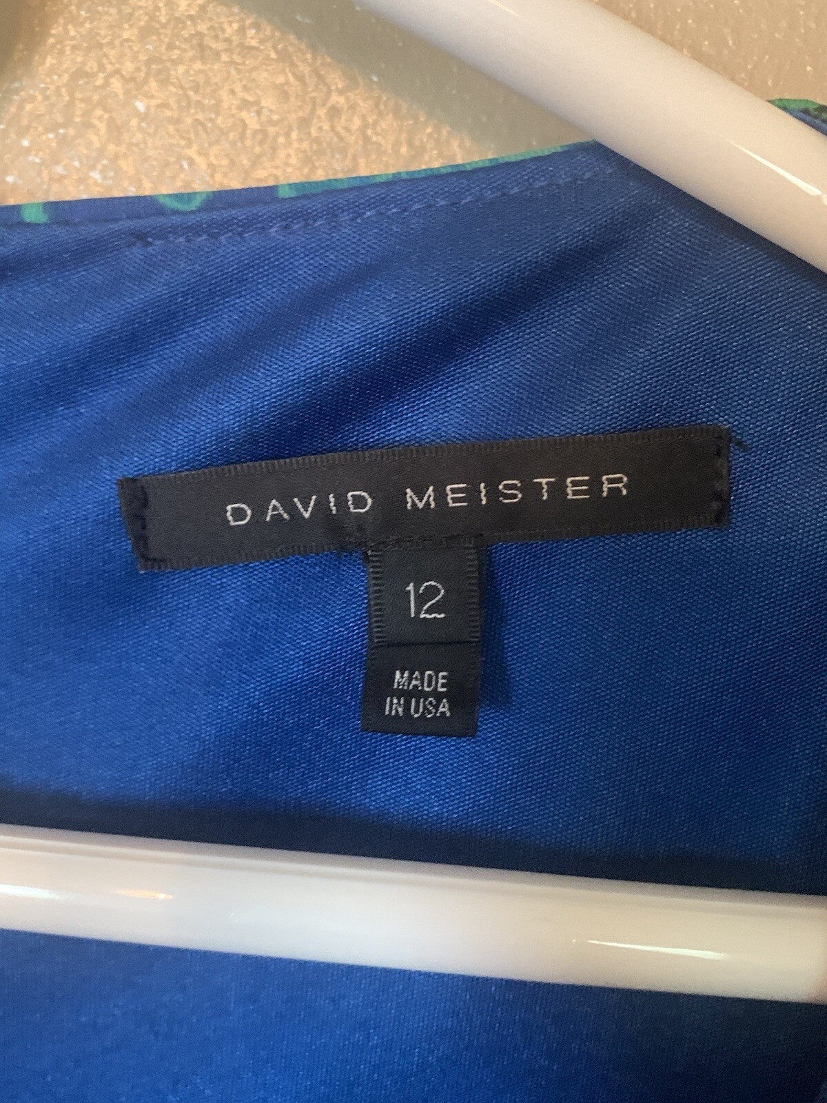 David Meister blue and black lace trimmed ruched dress size 12