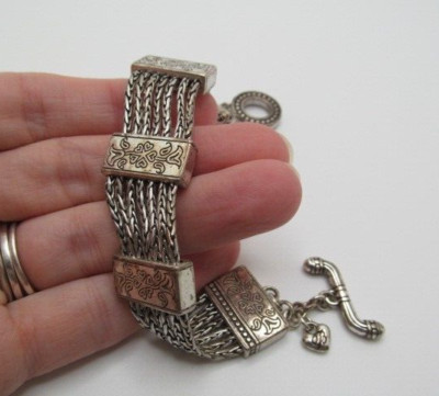 Vintage Brighton Multi Chain Station Hearts & Flowers Toggle Bar Love Bracelet
