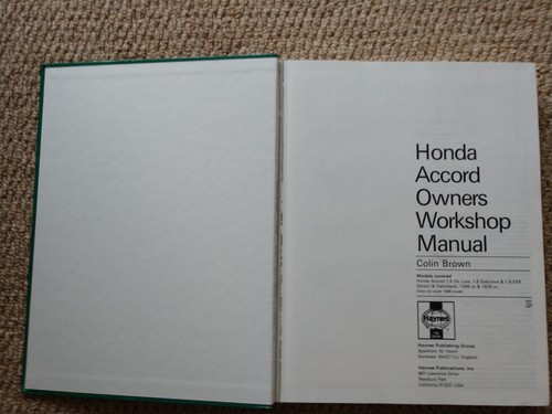 Honda Accord Haynes Owners Workshop Manual, Feb 1984 to Oct 1985, 1598 & 1829cc - Picture 2 of 4