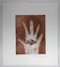Intaglio Print Lithograph ? Figure In Hand Signed Ap Dated 94