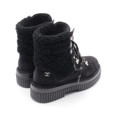CHANEL Matelasse short lace-up boots #36C G37813 Suede Boa Black