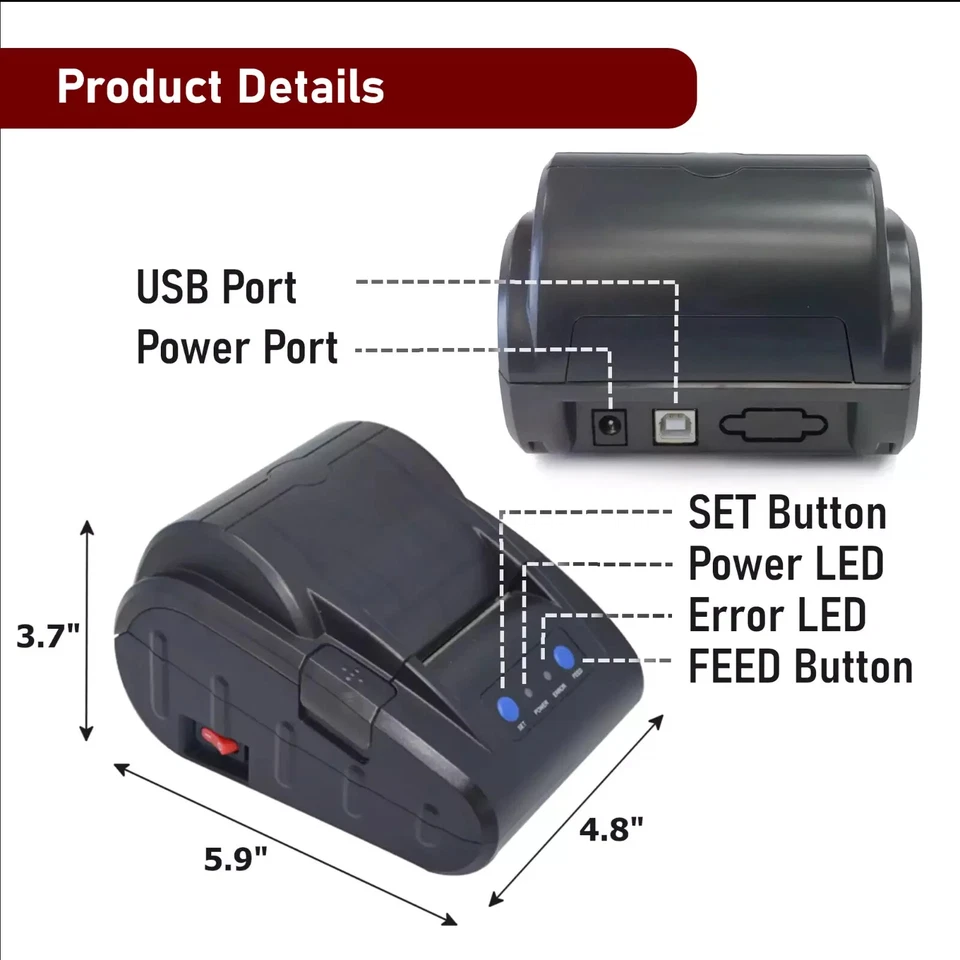 Thermal Receipt Printer Bluetooth for Skip the Dish 58mm paper size - Image 2 of 4
