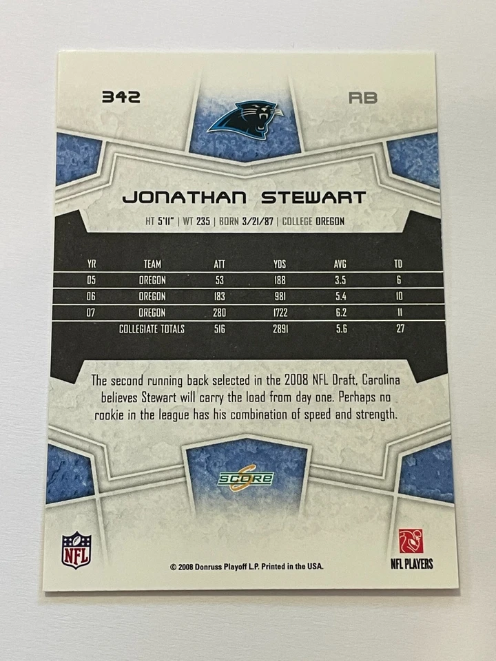 2008 Score Football Gold Super Bowl XLIII #342 - Jonathan Stewart RC - Panthers - Image 2 of 2